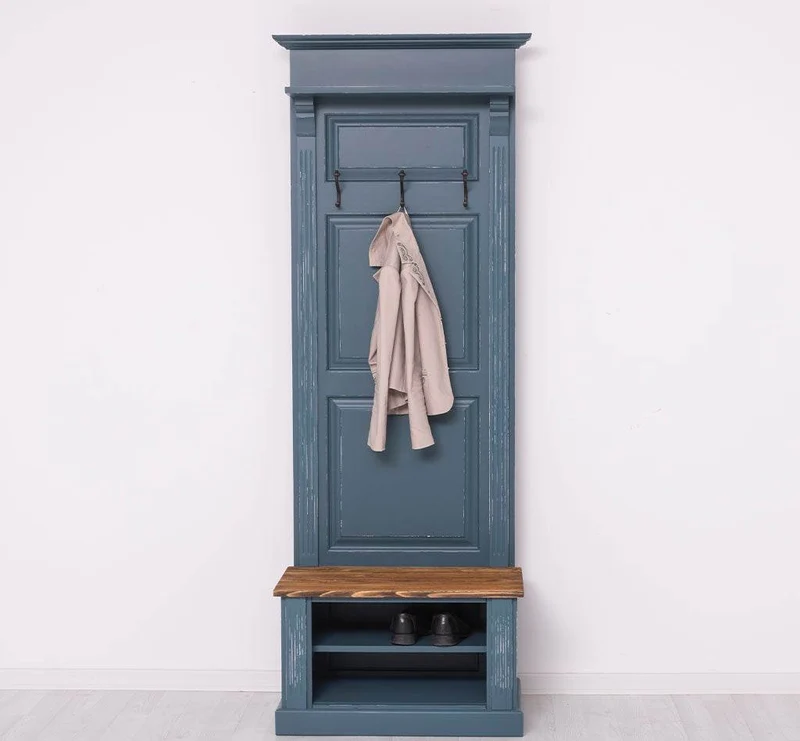 Schmale Garderobe aus Massivholz mit Ablage und 3 Haken