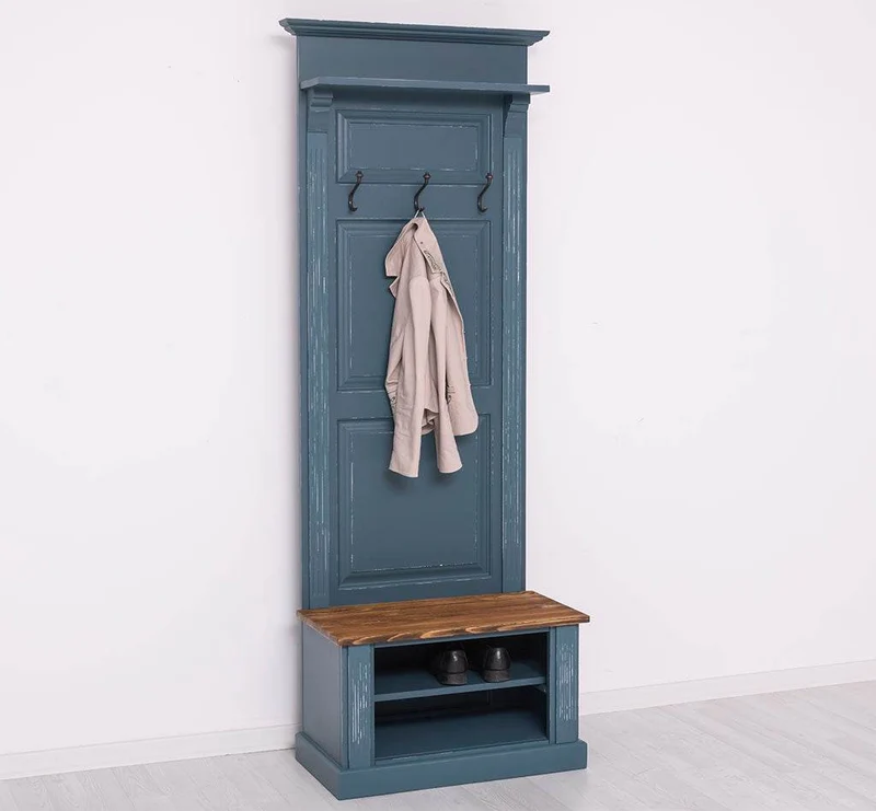 Schmale Garderobe aus Massivholz mit Ablage und 3 Haken