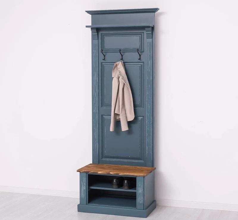 Schmale Garderobe aus Massivholz mit Ablage und 3 Haken