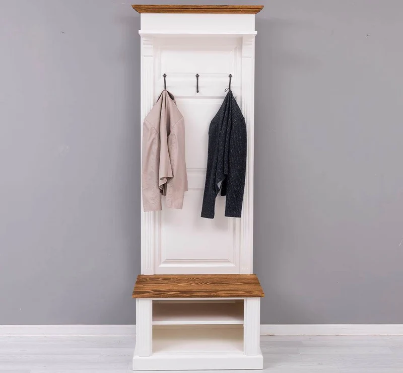Schmale Garderobe aus Massivholz mit Ablage und 3 Haken