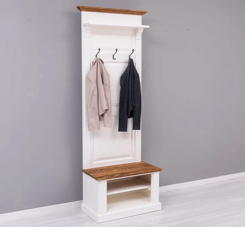 Schmale Garderobe aus Massivholz mit Ablage und 3 Haken