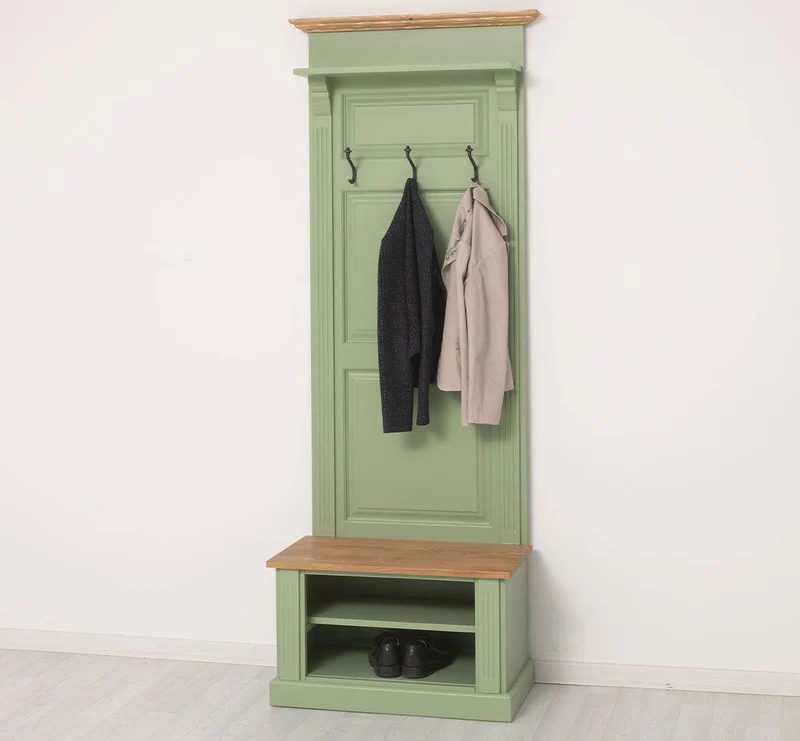 Schmale Garderobe aus Massivholz mit Ablage und 3 Haken