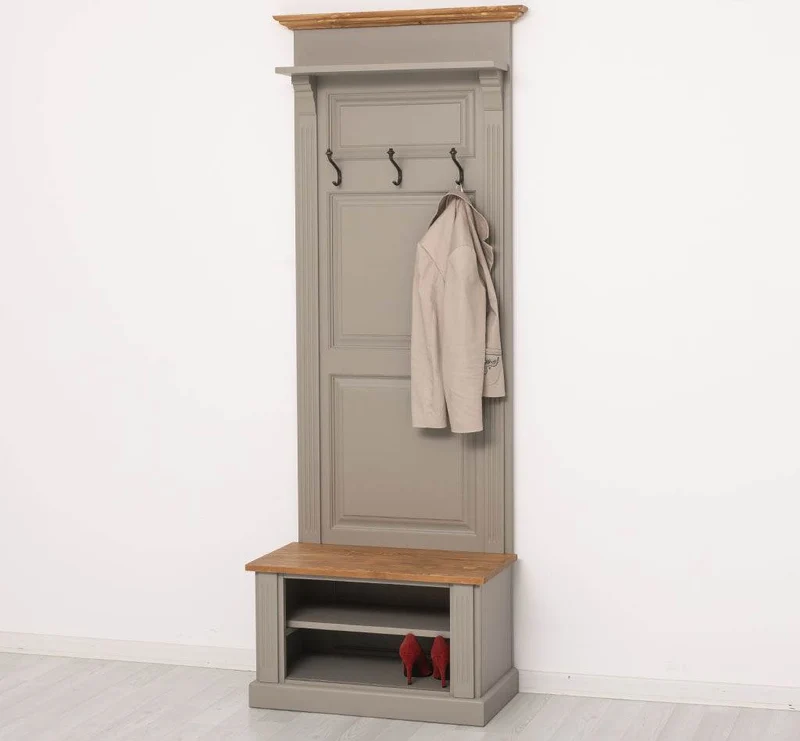 Schmale Garderobe aus Massivholz mit Ablage und 3 Haken