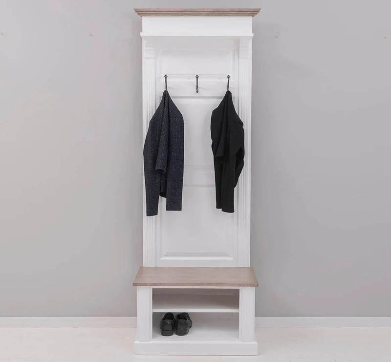 Schmale Garderobe aus Massivholz mit Ablage und 3 Haken