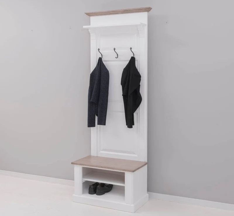 Schmale Garderobe aus Massivholz mit Ablage und 3 Haken