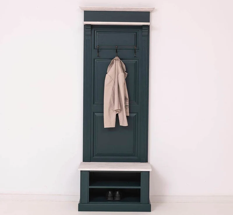 Schmale Garderobe aus Massivholz mit Ablage und 3 Haken