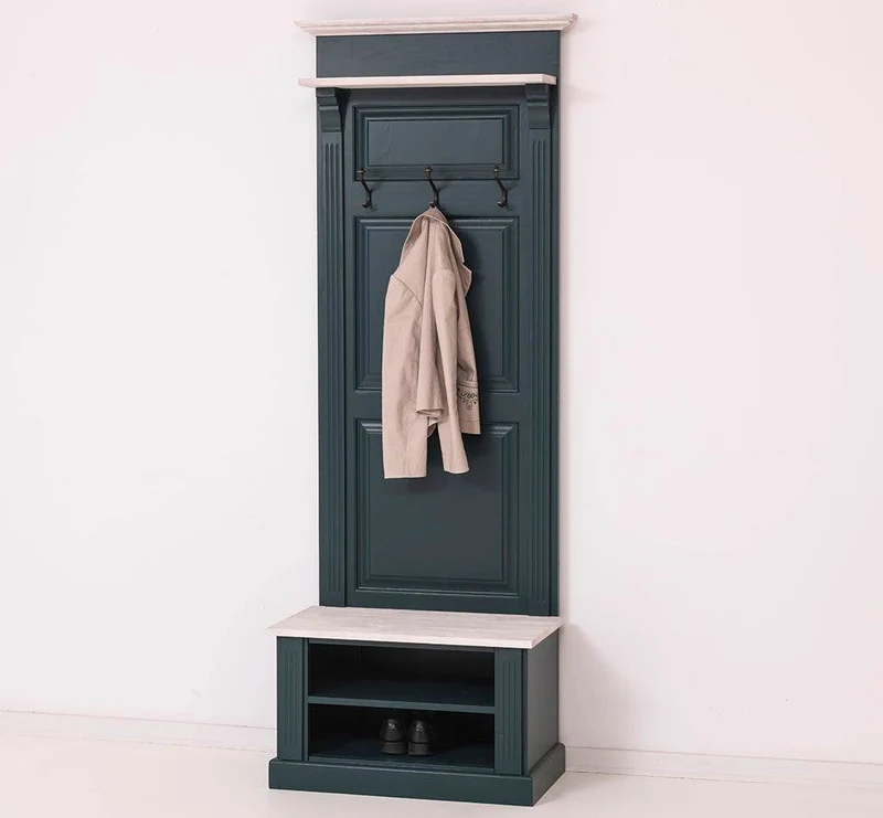 Schmale Garderobe aus Massivholz mit Ablage und 3 Haken