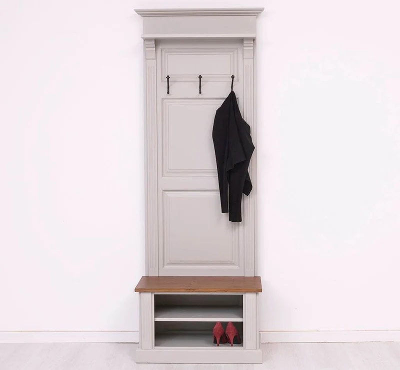Schmale Garderobe aus Massivholz mit Ablage und 3 Haken