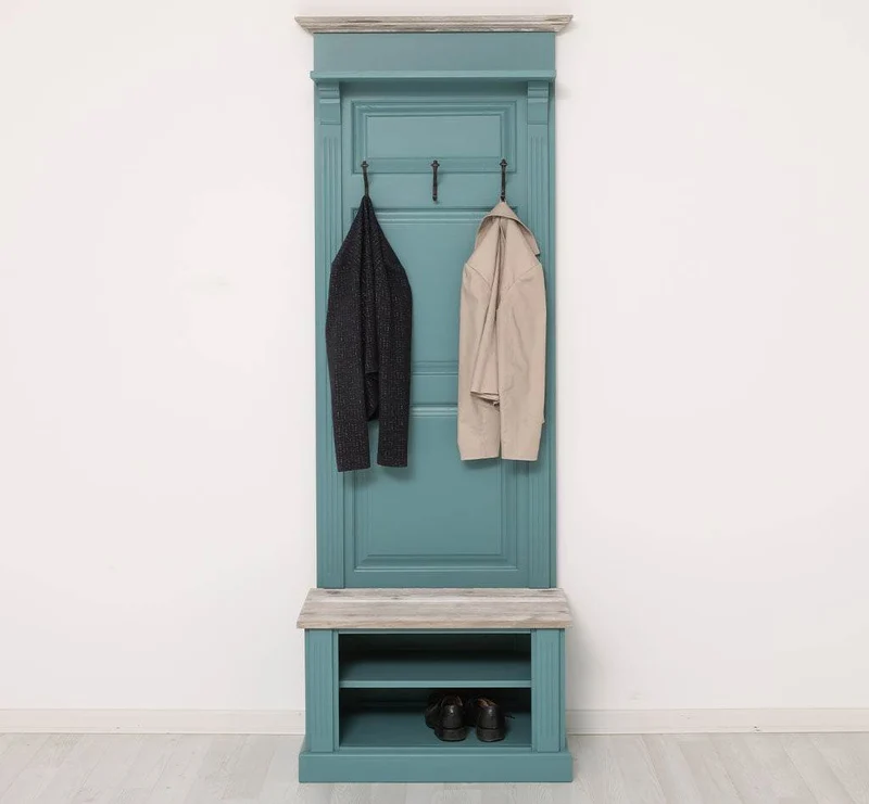 Schmale Garderobe aus Massivholz mit Ablage und 3 Haken