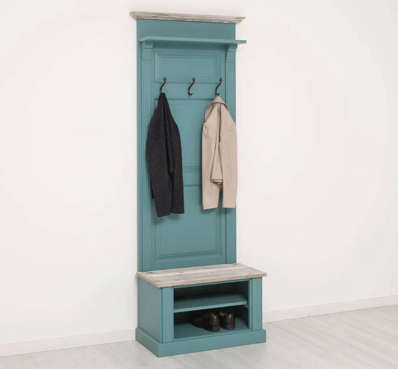 Schmale Garderobe aus Massivholz mit Ablage und 3 Haken