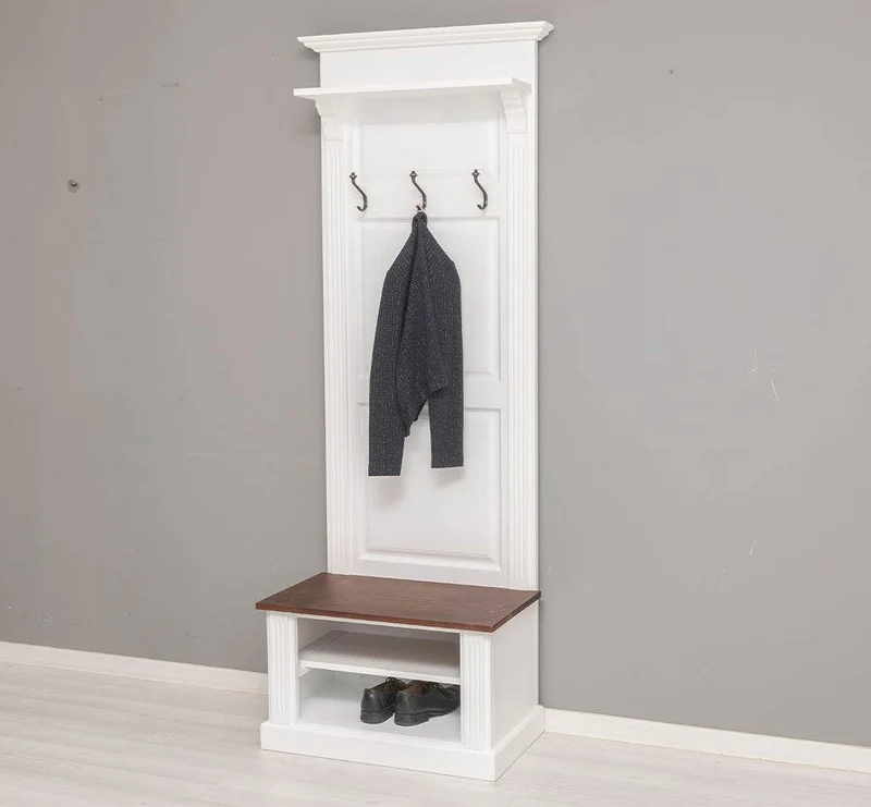 Schmale Garderobe aus Massivholz mit Ablage und 3 Haken