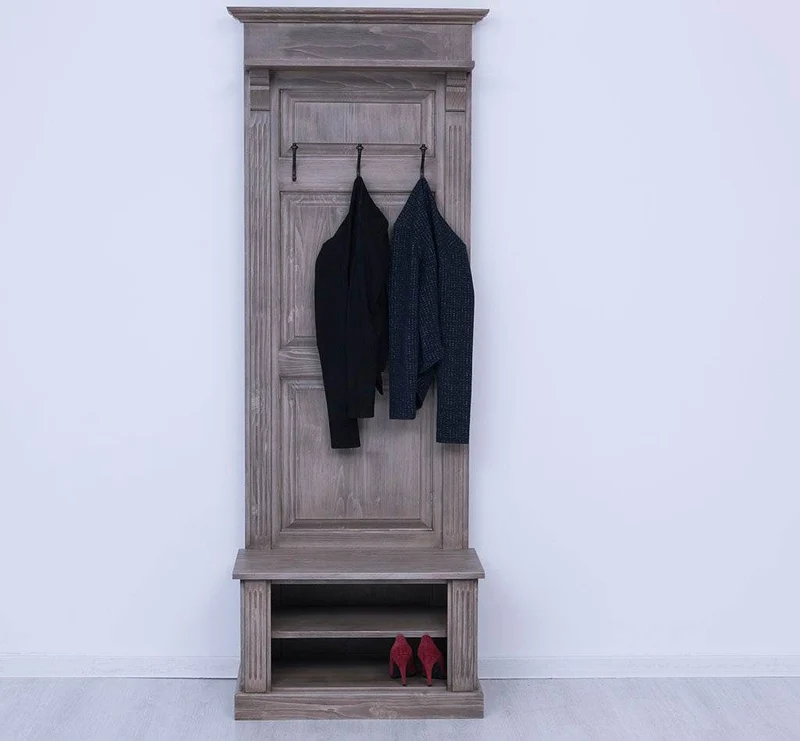 Schmale Garderobe aus Massivholz mit Ablage und 3 Haken