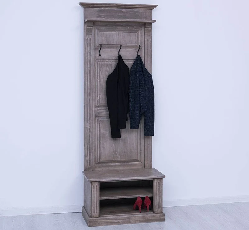 Schmale Garderobe aus Massivholz mit Ablage und 3 Haken