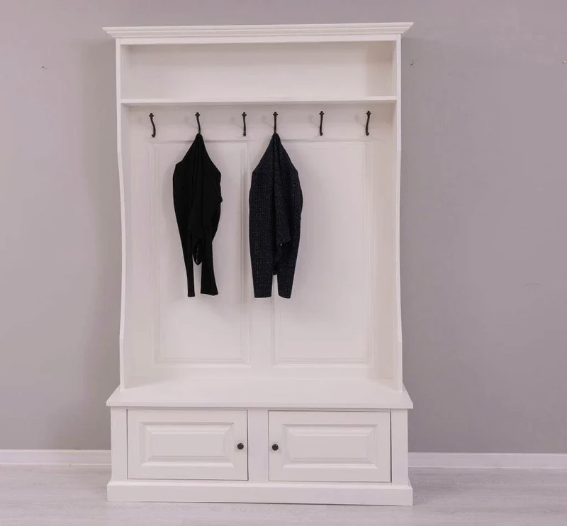 Gerahmte Landhaus Garderobe aus Massivholz mit 6 Haken und Ablagen