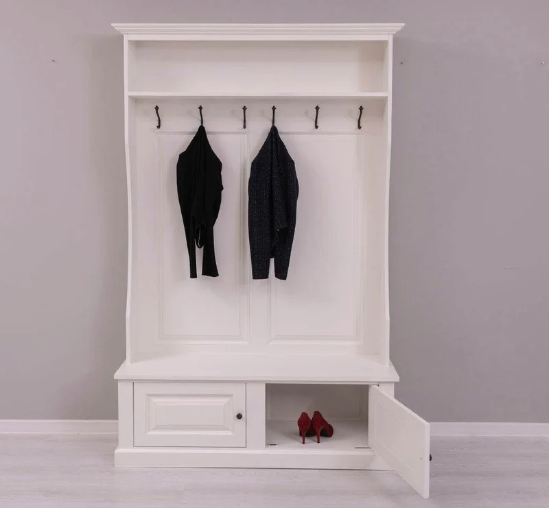 Gerahmte Landhaus Garderobe aus Massivholz mit 6 Haken und Ablagen