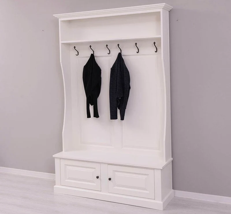 Gerahmte Landhaus Garderobe aus Massivholz mit 6 Haken und Ablagen