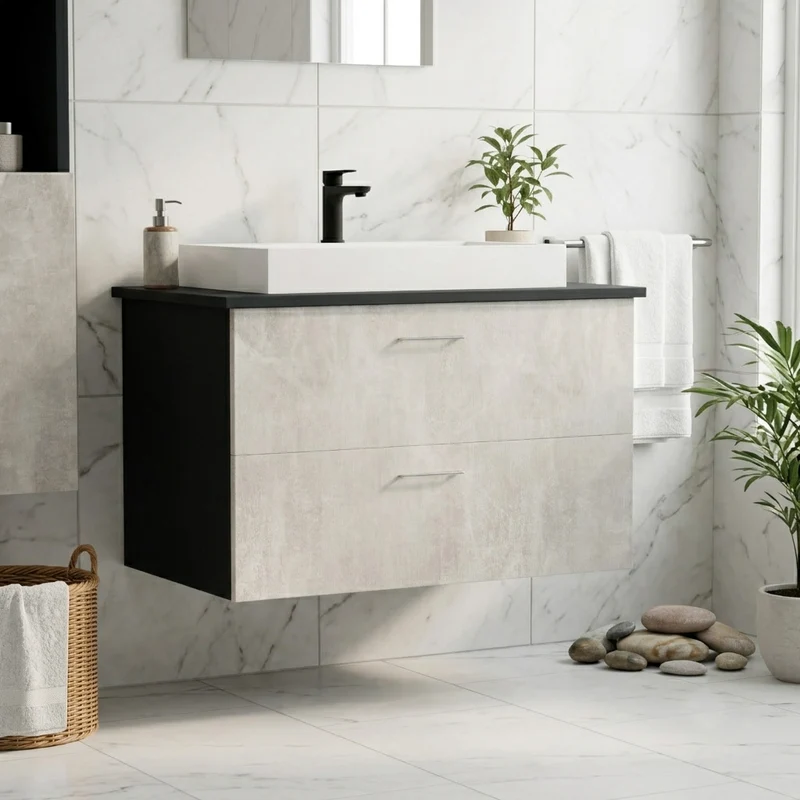 Garlivo Waschbeckenunterschrank GLA-80 Beton mit Schubladen
