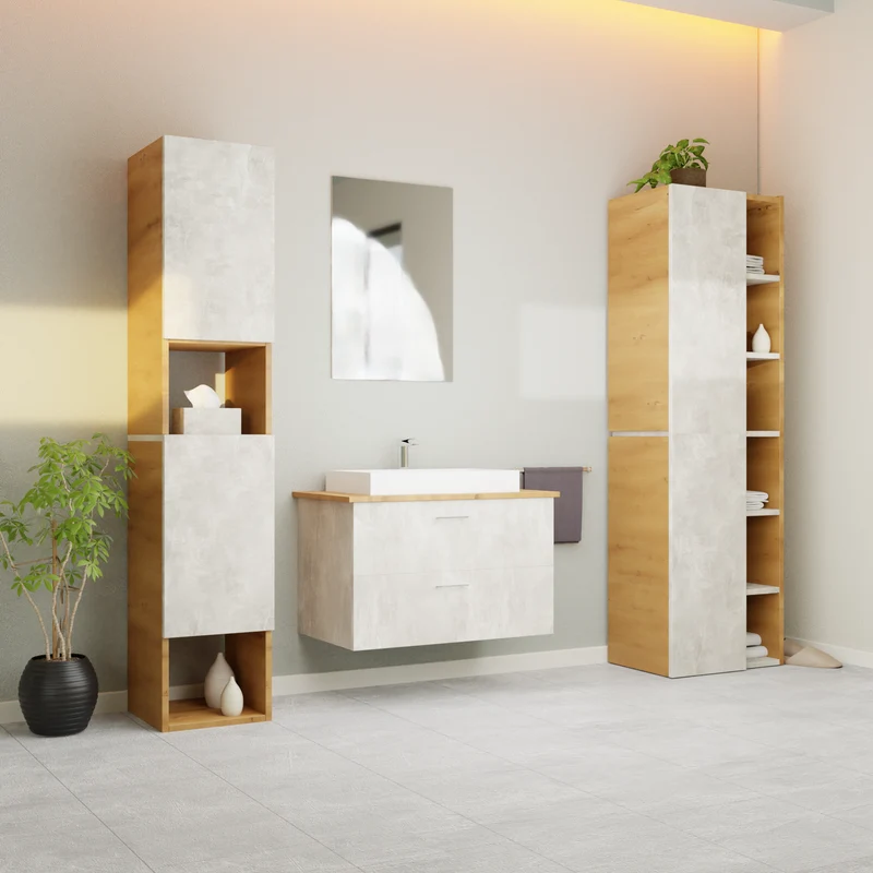 Garlivo Waschbeckenunterschrank GLA-80 Beton mit Schubladen
