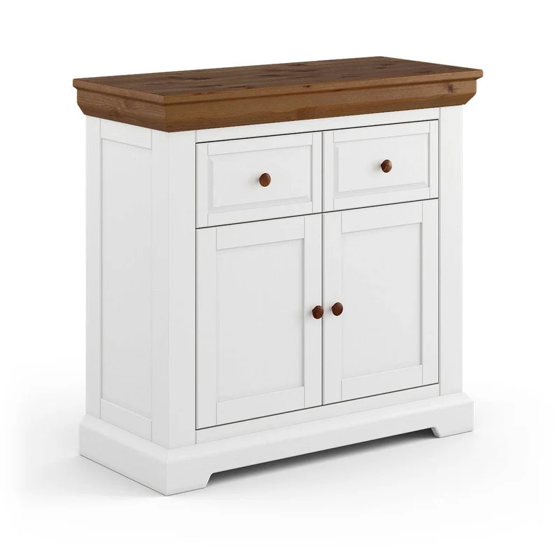 Kleines Sideboard aus Massivholz | Zweitürige Kommode Marone Elite Tabacco mit Schubladen