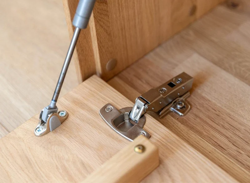 Beleuchtete Hängekommode aus massiver Eiche mit Lamellen | TV-Board Tirano II mit Schaukasten und grober Holzstruktur