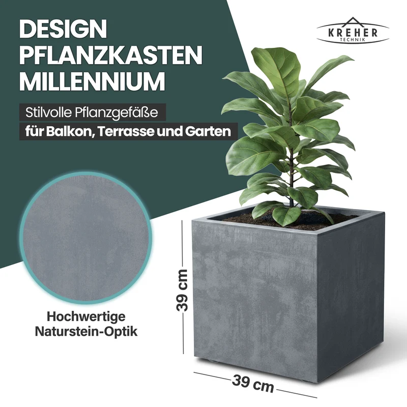 XL Pflanzkübel 'Millennium' 40 Liter, eckig in Grau