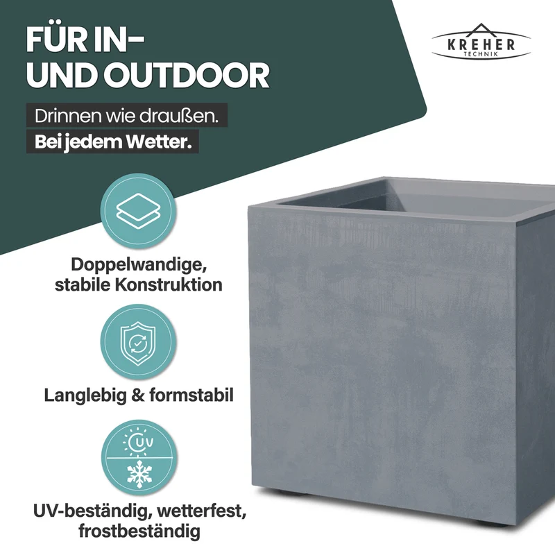 XL Pflanzkübel 'Millennium' 40 Liter, eckig in Grau