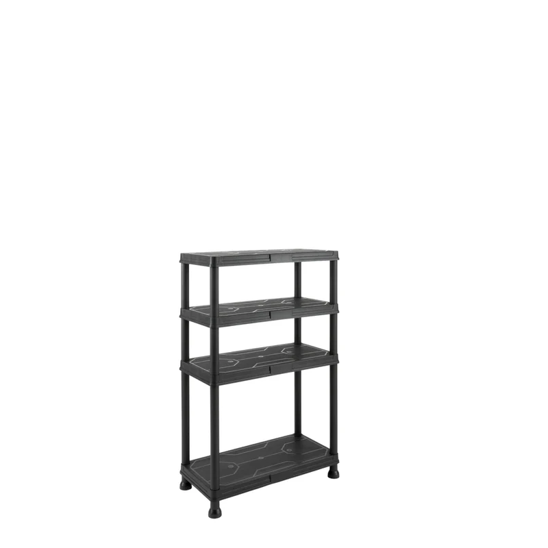 Kunststoffregal 12" Q-Brick mit 4 Böden in Schwarz und Lagerboxen (Set wählbar)
