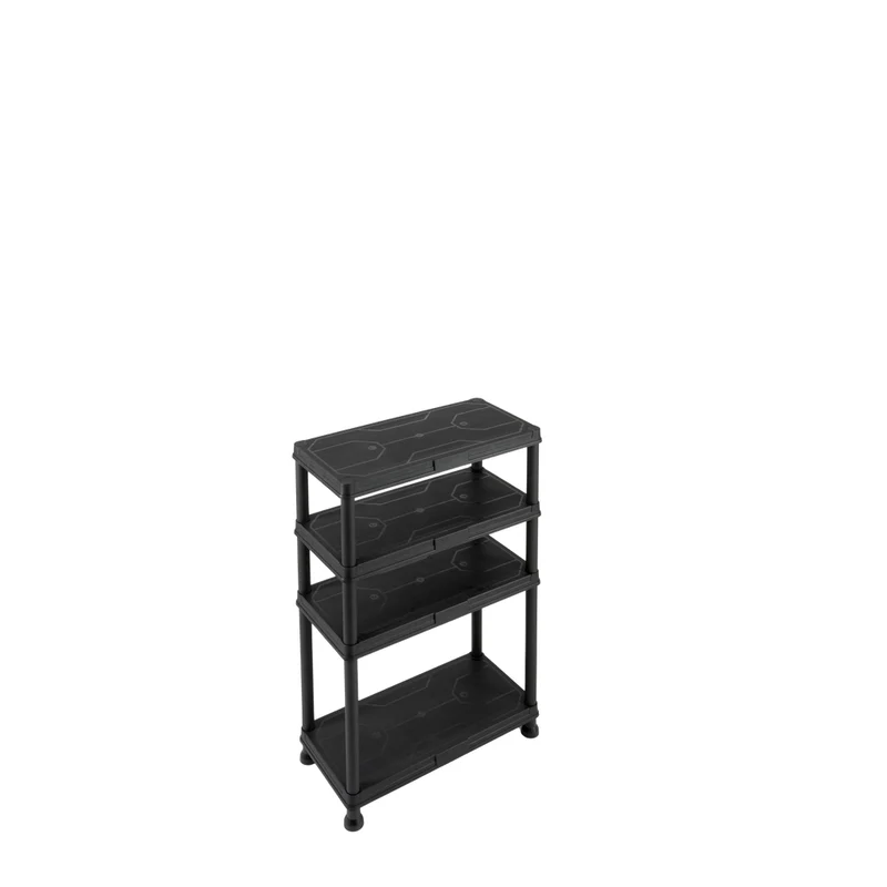 Kunststoffregal 12" Q-Brick mit 4 Böden in Schwarz und Lagerboxen (Set wählbar)