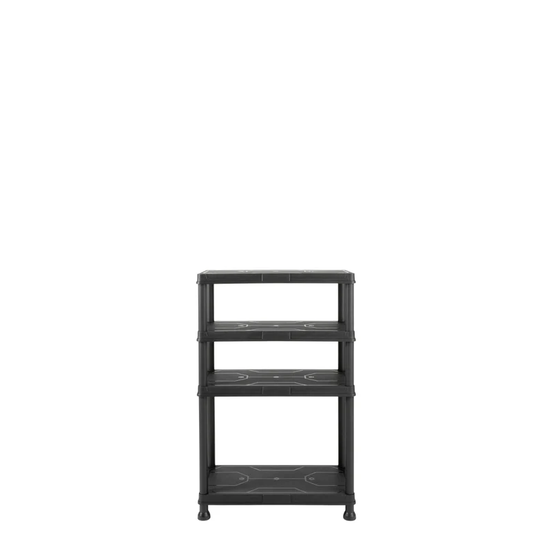 Kunststoffregal 12" Q-Brick mit 4 Böden in Schwarz und Lagerboxen (Set wählbar)