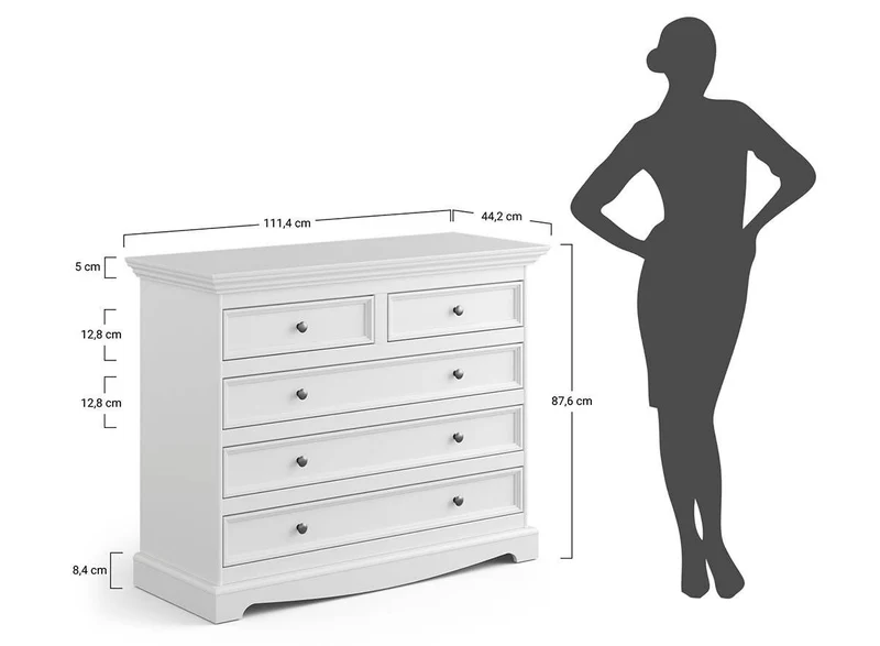 Kommode Belluno Elegante in Weiß | Sideboard mit 5 Schubladen