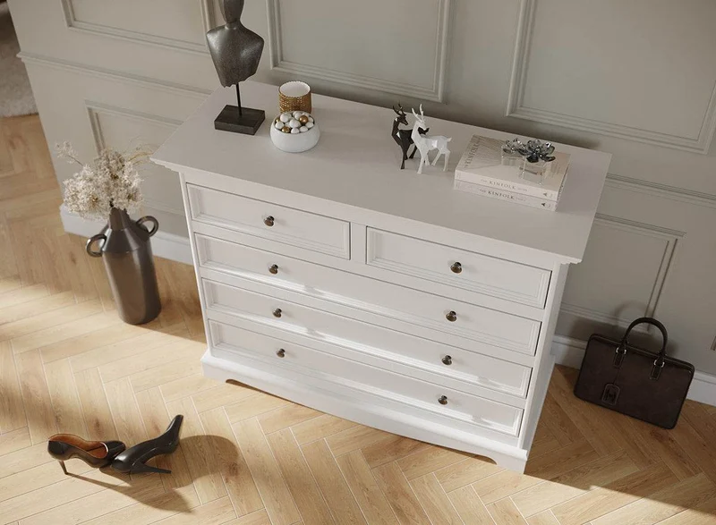 Kommode Belluno Elegante in Weiß | Sideboard mit 5 Schubladen