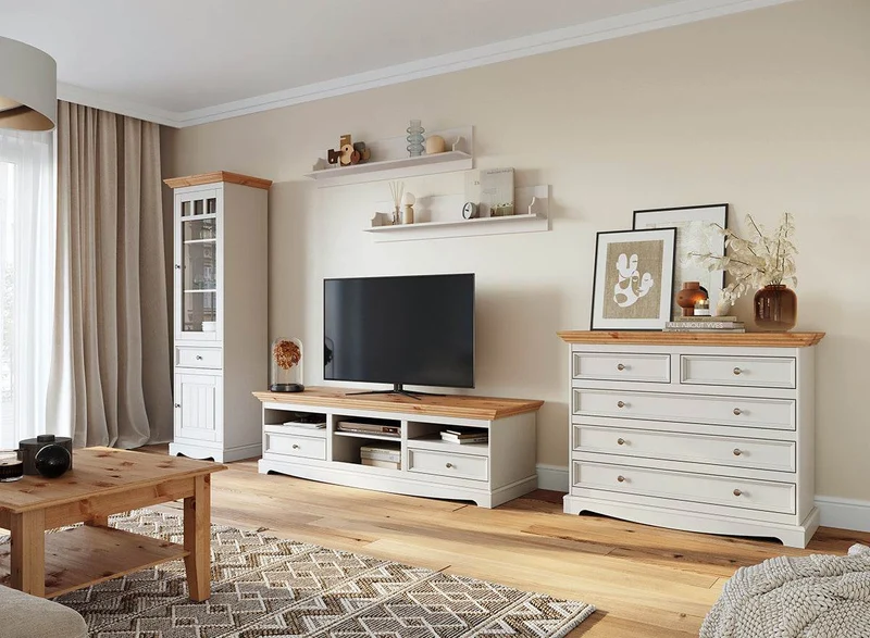 Kommode Belluno Elegante in Weiß | Sideboard mit 5 Schubladen