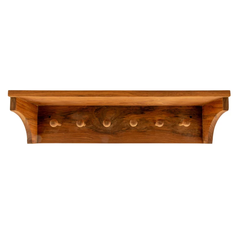Hakenregal aus FSC-zertifiziertem Teakholz 60 cm mit 6 Knöpfen - Ella