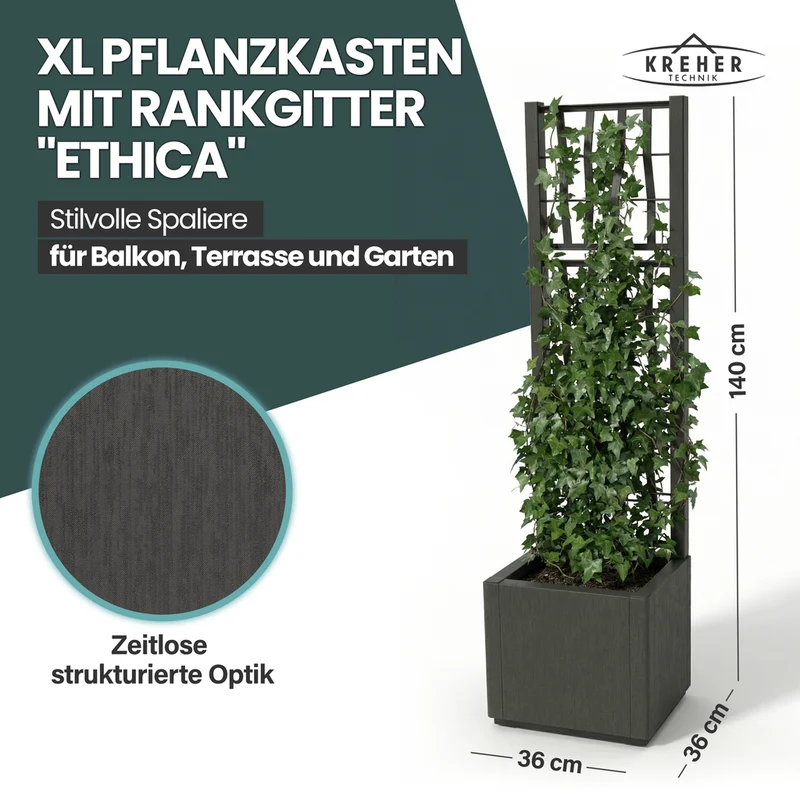 Set: 2 x XL SPALIER 'Ethica' - 36 x 36 x 140 cm - in Struktur Optik - schmale Version - in Anthrazit