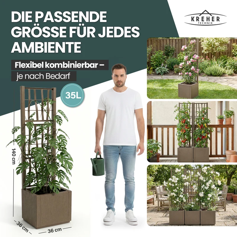Set: 2 x XL SPALIER 'Ethica' - 36 x 36 x 140 cm - in Struktur Optik - schmale Version - in Taupé