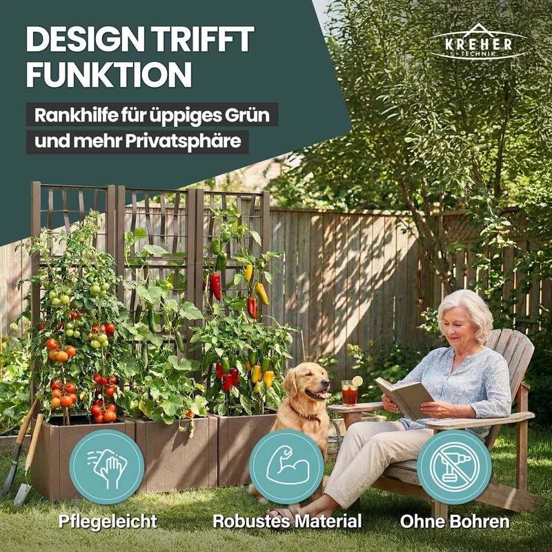 Set: 2 x XL SPALIER 'Ethica' - 36 x 36 x 140 cm - in Struktur Optik - schmale Version - in Taupé