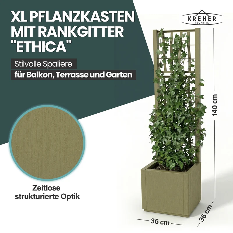 Set: 2 x XL SPALIER 'Ethica' - 36 x 36 x 140 cm - in Struktur Optik - schmale Version - in Olivgrün