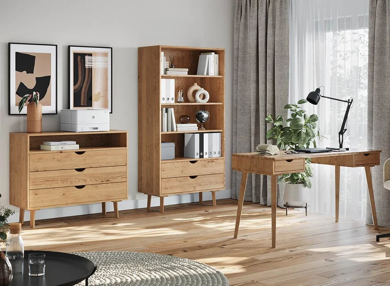 Minimalistisches Sideboard aus geölter Wildeiche | Skandi Kommode Simona mit drei Schubladen