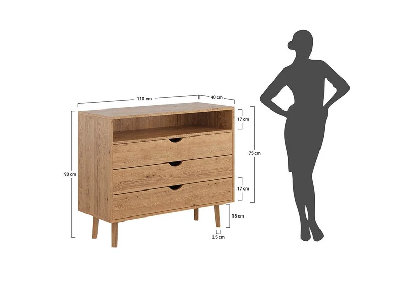 Minimalistisches Sideboard aus geölter Wildeiche | Skandi Kommode Simona mit drei Schubladen
