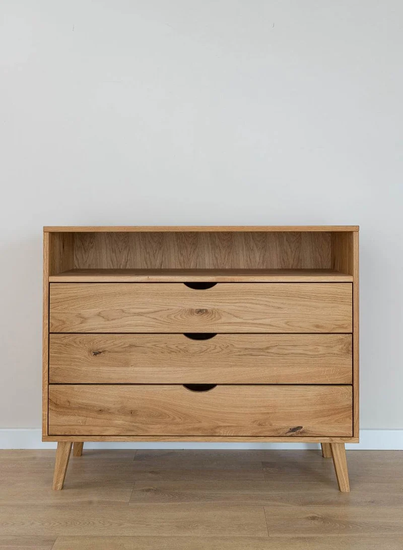 Minimalistisches Sideboard aus geölter Wildeiche | Skandi Kommode Simona mit drei Schubladen