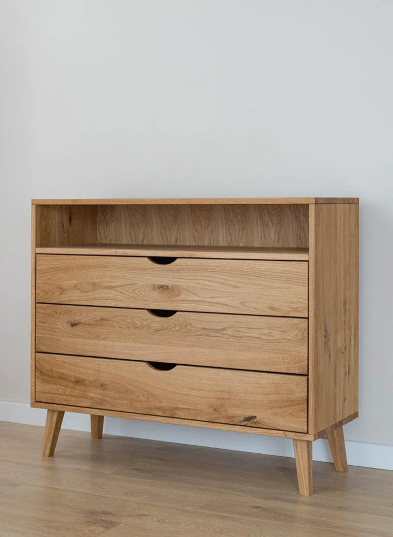Minimalistisches Sideboard aus geölter Wildeiche | Skandi Kommode Simona mit drei Schubladen