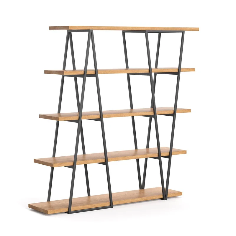 Industrial Regal aus massiver Eiche | Raumteiler Tilt mit fünf Böden