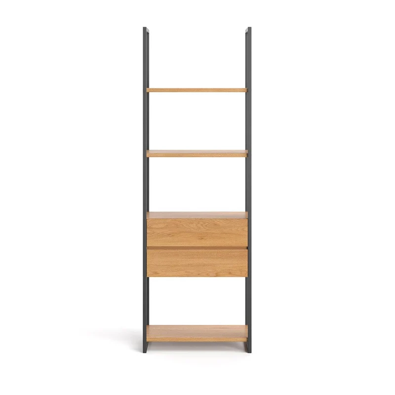 Industrial Regal aus massiver Eiche in zwei Größen | Standregal Moon mit zwei Schubladen
