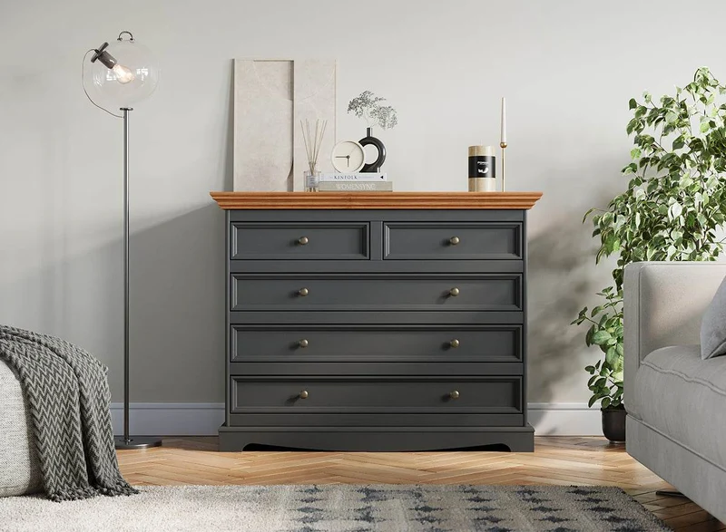 Kommode Belluno Elegante in Graphit | Sideboard mit 5 Schubladen