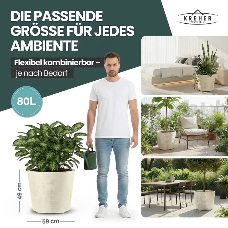 Rollbarer XXL Pflanzkübel "Millennium" 80 Liter in Creme Weiß