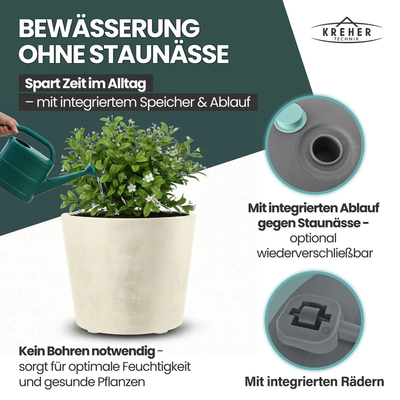 Rollbarer XXL Pflanzkübel "Millennium" 80 Liter in Creme Weiß
