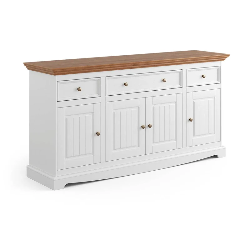 Große Kommode Belluno Elegante in Weiß | Sideboard mit drei Schubladen und Türen