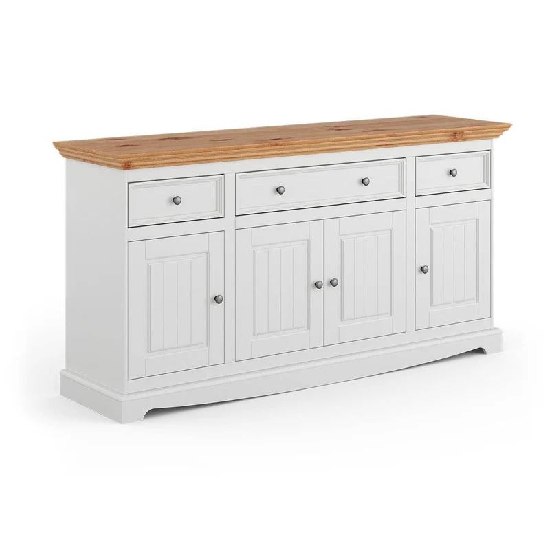 Große Kommode Belluno Elegante in Weiß | Sideboard mit drei Schubladen und Türen
