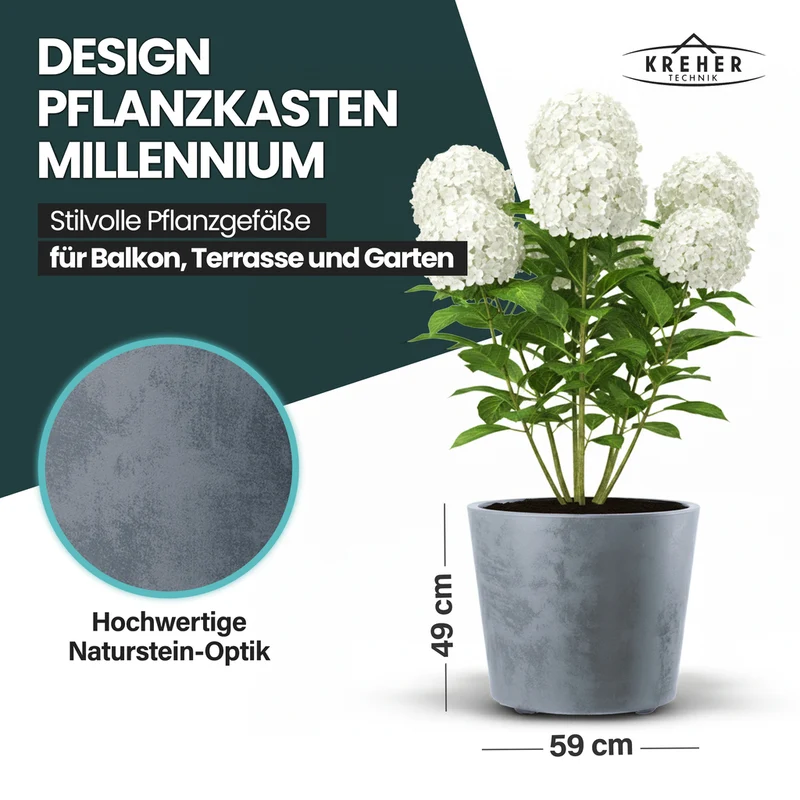 Rollbarer XXL Pflanzkübel 'Millennium' 80 Liter in Grau