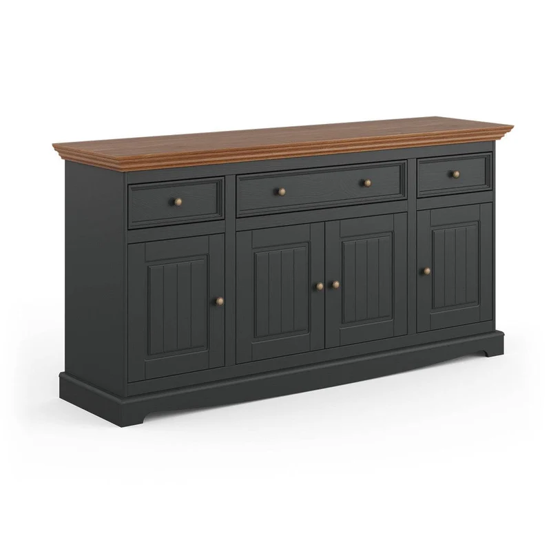 Große Kommode Belluno Elegante in Graphit | Sideboard mit drei Schubladen und Türen